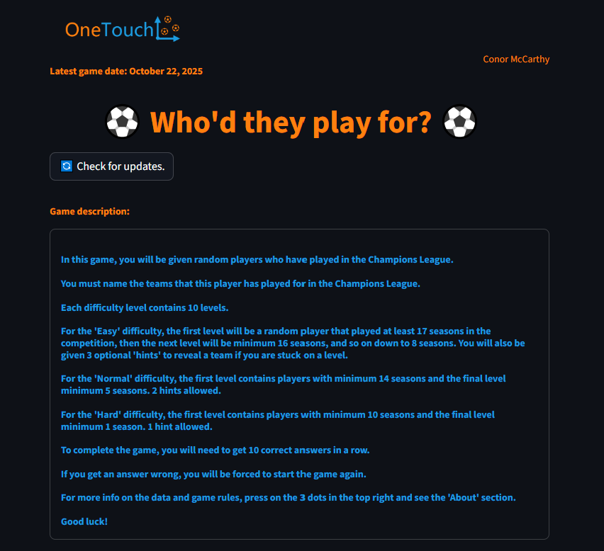 Screenshot for Champions League trivia game